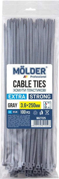 Molder Gray Plastic Cable Ties, 3.6 x 250 mm, 100 pcs (Price per 1 pc)