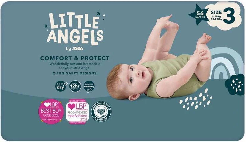 Asda Little Angels Comfort & Protect Size 3 Baby Diapers, 6-10 kg, 56 pcs