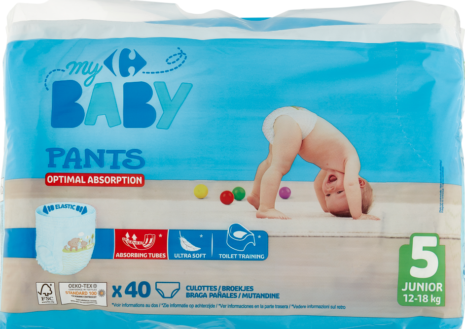 My Carrefour Baby Size 5 Baby Pull-Up Diaper Pants, 12-18 kg, 40 pcs