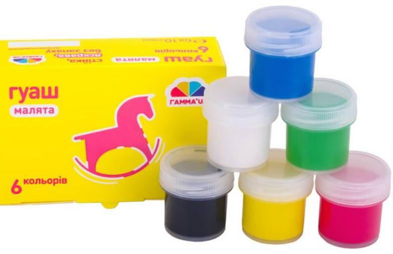 Gamma Malyata 100201 Gouache Paint Set, 6 Colors