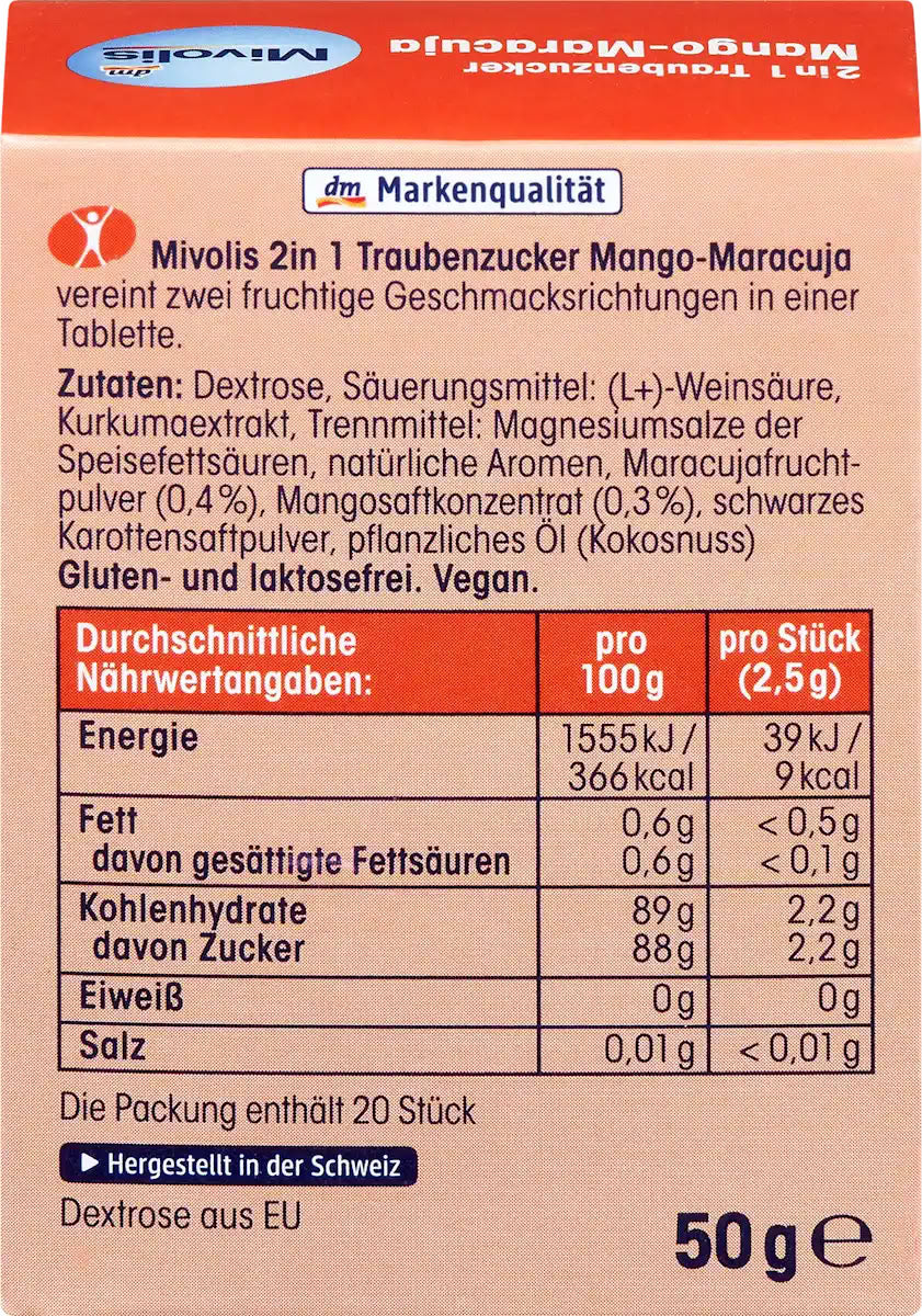 Mivolis Mango & Passion Fruit 2-in-1 Dextrose Candies, 50 g - Image 2