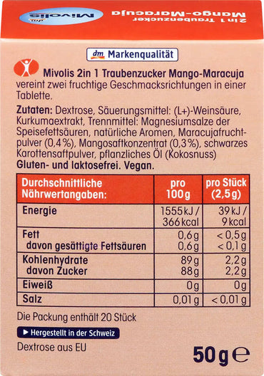 Mivolis Mango & Passion Fruit 2-in-1 Dextrose Candies, 50 g - Image 2