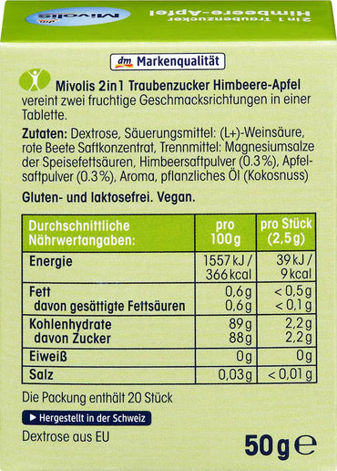 Mivolis Raspberry & Apple 2-in-1 Dextrose Candies, 50 g - Image 2