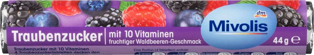 Mivolis Forest Berry-Flavored Glucose Tablets, 44 g