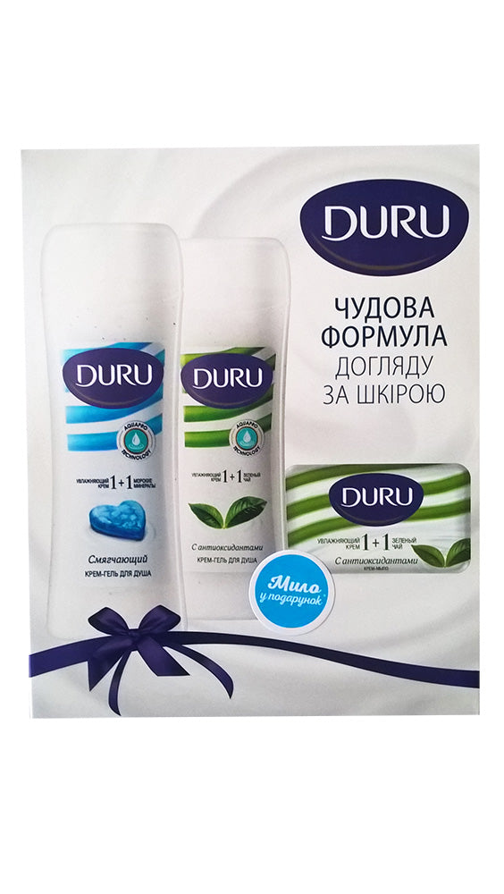 Duru 1+1 Women's Gift Set: Green Tea Shower Gel 250 mL, Sea Minerals Shower Gel 250 mL & Green Tea Bar Soap 80 g
