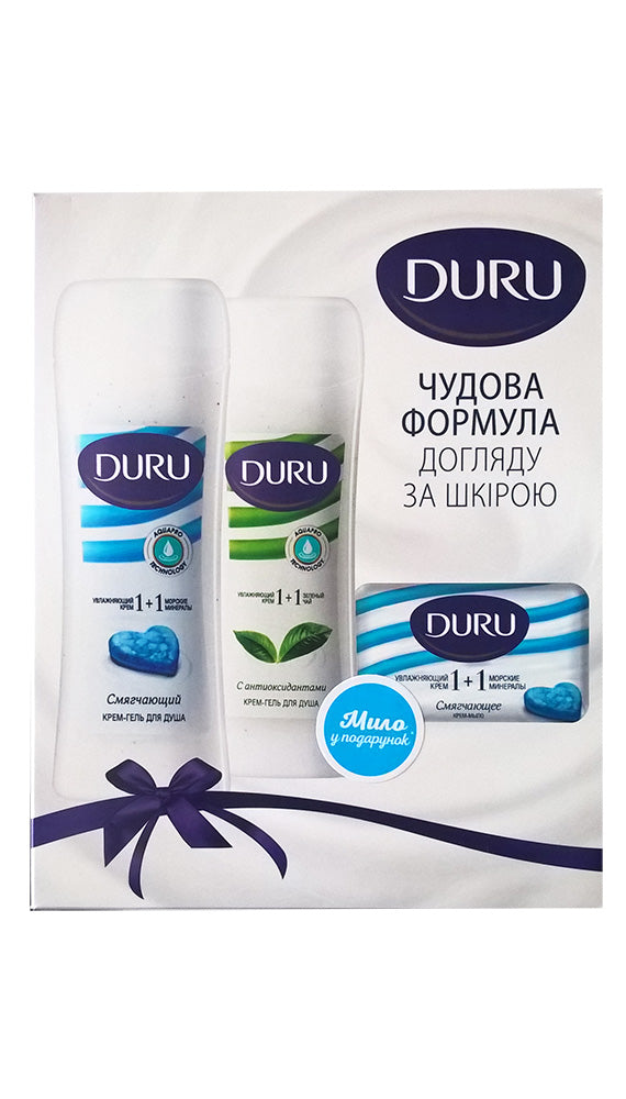 Duru 1+1 Women's Gift Set: Green Tea Shower Gel 250 mL, Sea Minerals Shower Gel 250 mL & Sea Minerals Bar Soap 80 g