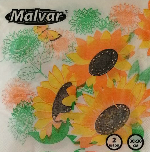 Malvar Sunflowers 2-Ply Napkins, 30 x 30 cm, 40 pcs