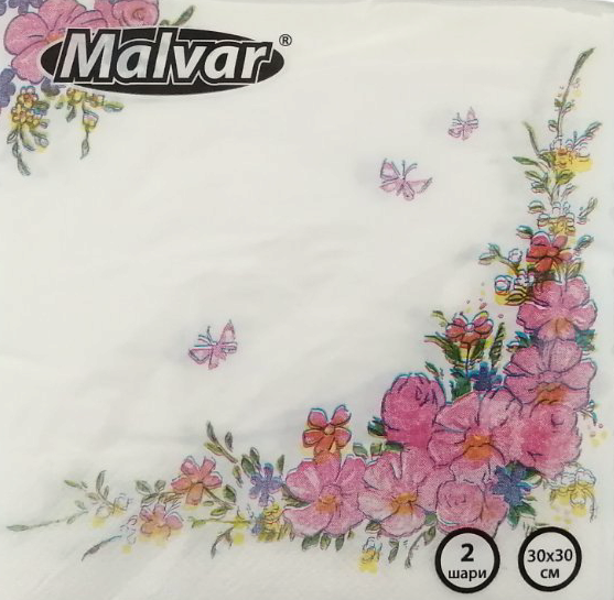 Malvar Floral Frame 2-Ply Napkins, 30 x 30 cm, 40 pcs