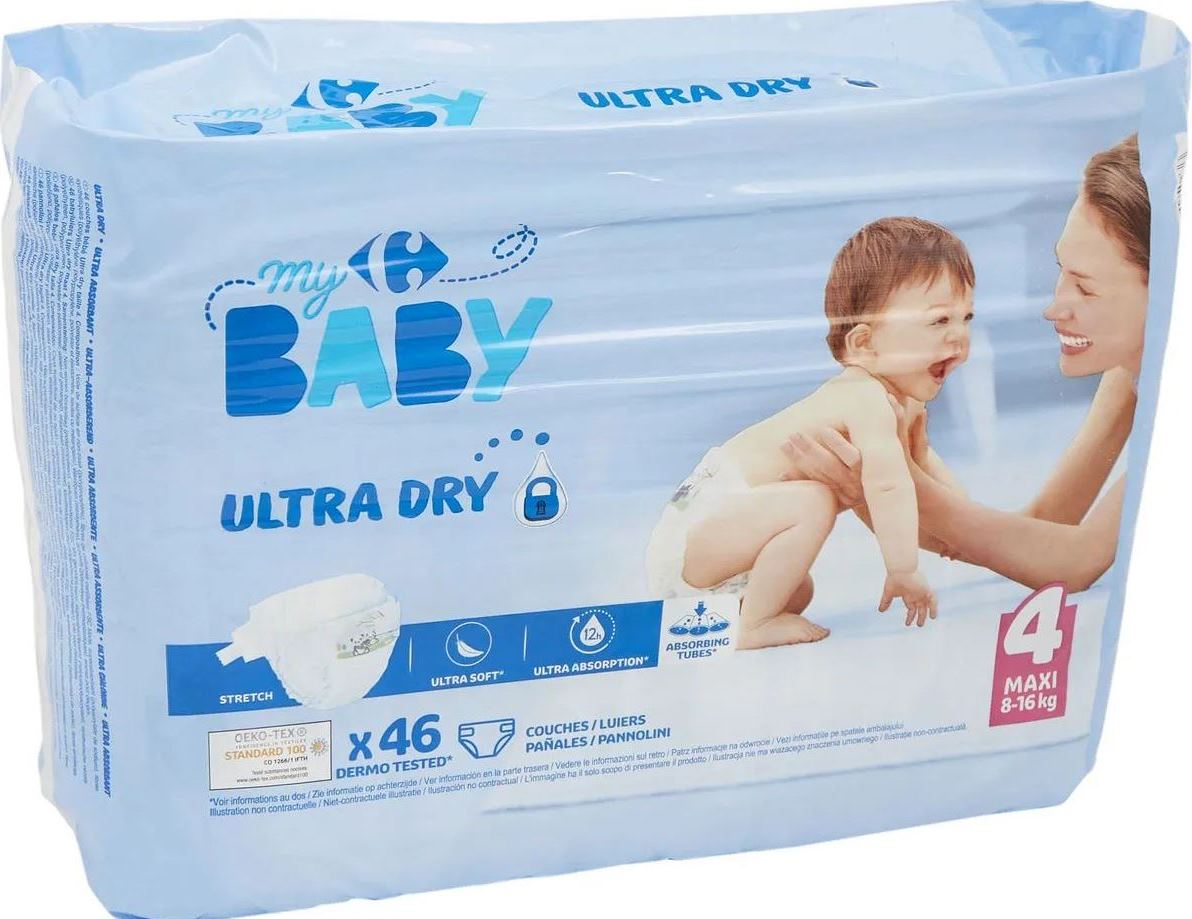 My Carrefour Baby Size 4 Baby Diapers, 8-16 kg, 46 pcs