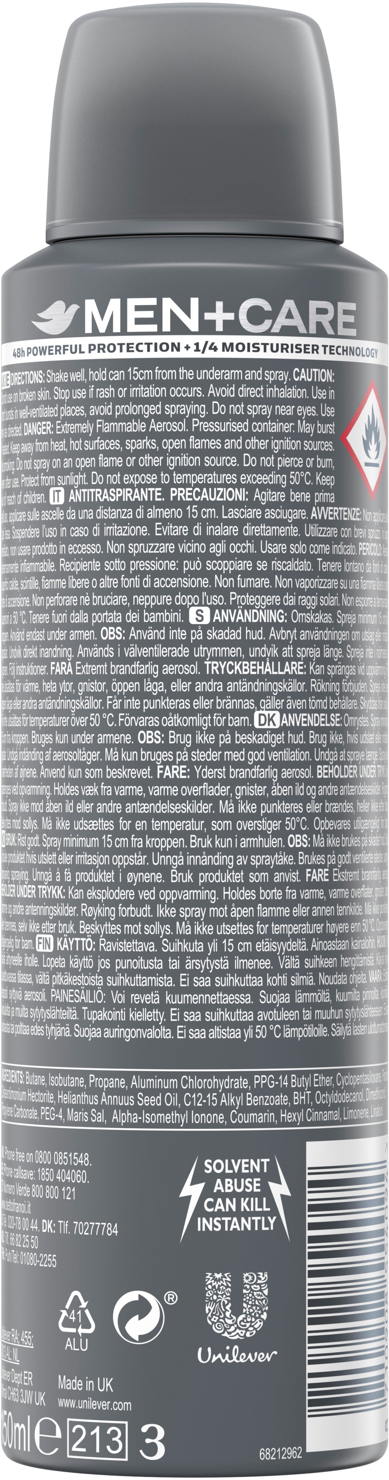 Dove Men's Mineral Powder & Sandalwood Aerosol Antiperspirant, 150 mL - Image 2