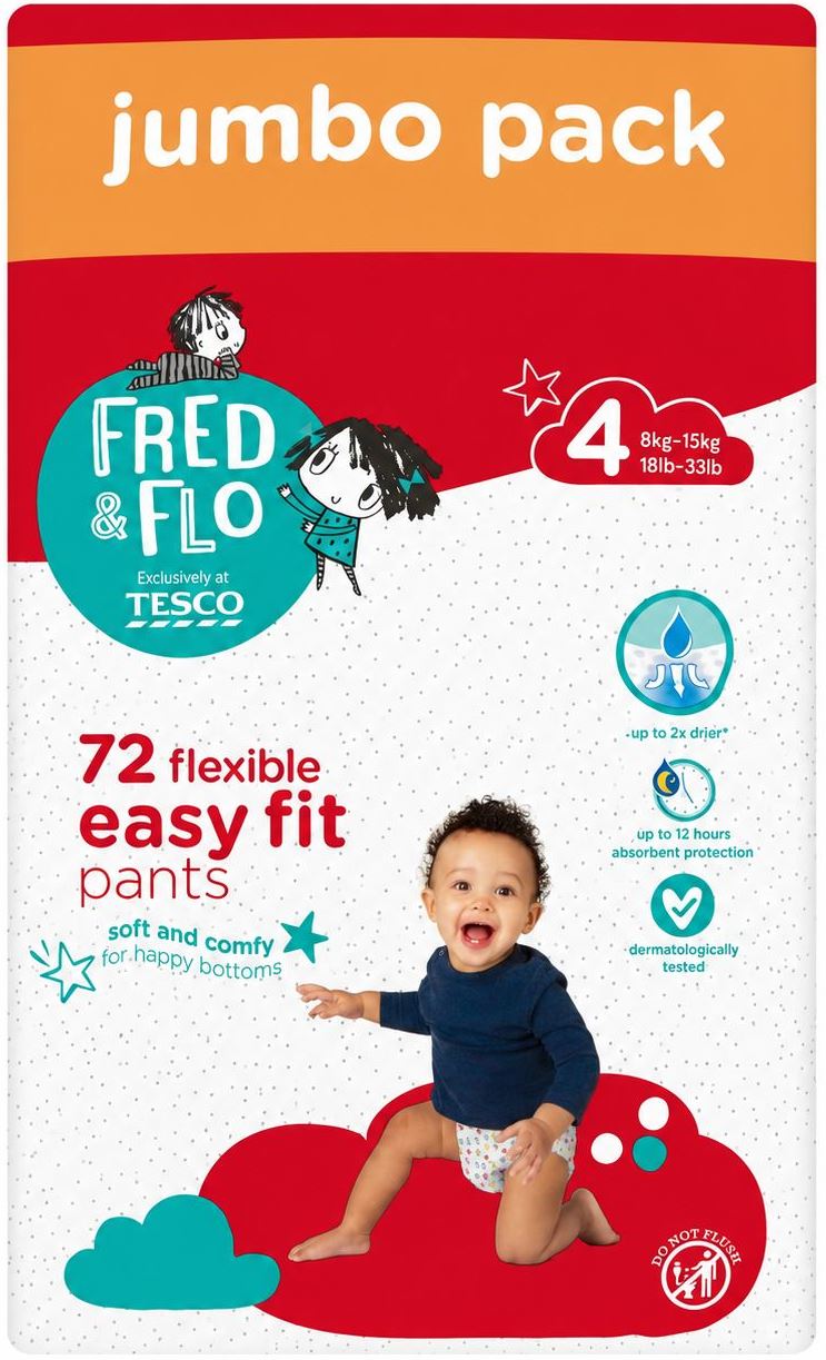 Fred&Flo Easy Fit Jumbo Pack Baby Pull-Up Diaper Pants Size 4, 8-15 kg, 72 pcs