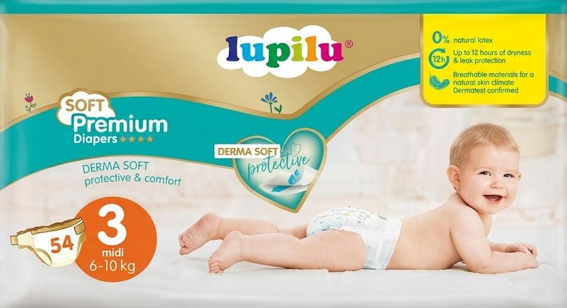 Lupilu Soft Premium Baby Diapers Size 3, 6-10 kg, 54 pcs
