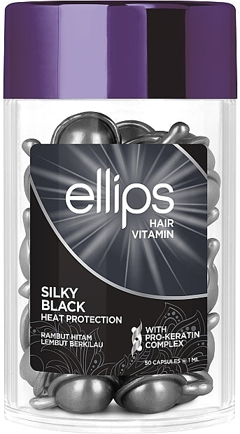 Ellips Silky Black Vitamin Hair Capsules for Dark Hair with Pro-Keratin Complex, 50 pcs