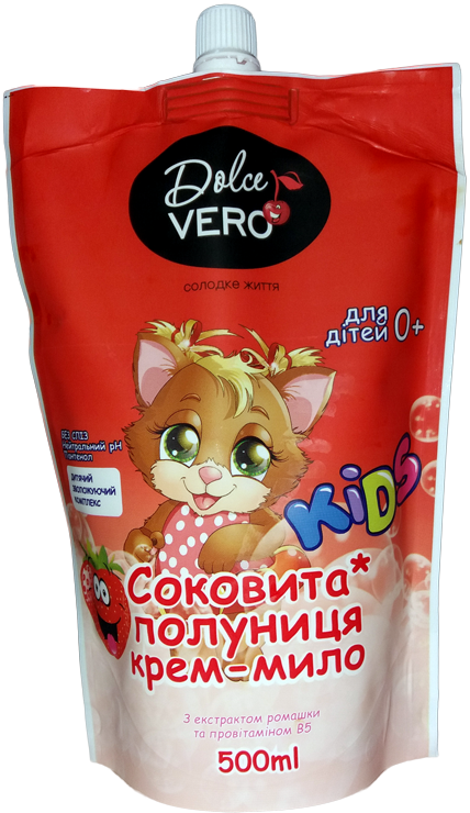 Dolce Vero Juicy Strawberry Kids Liquid Cream Soap Refill Pouch, 500 mL