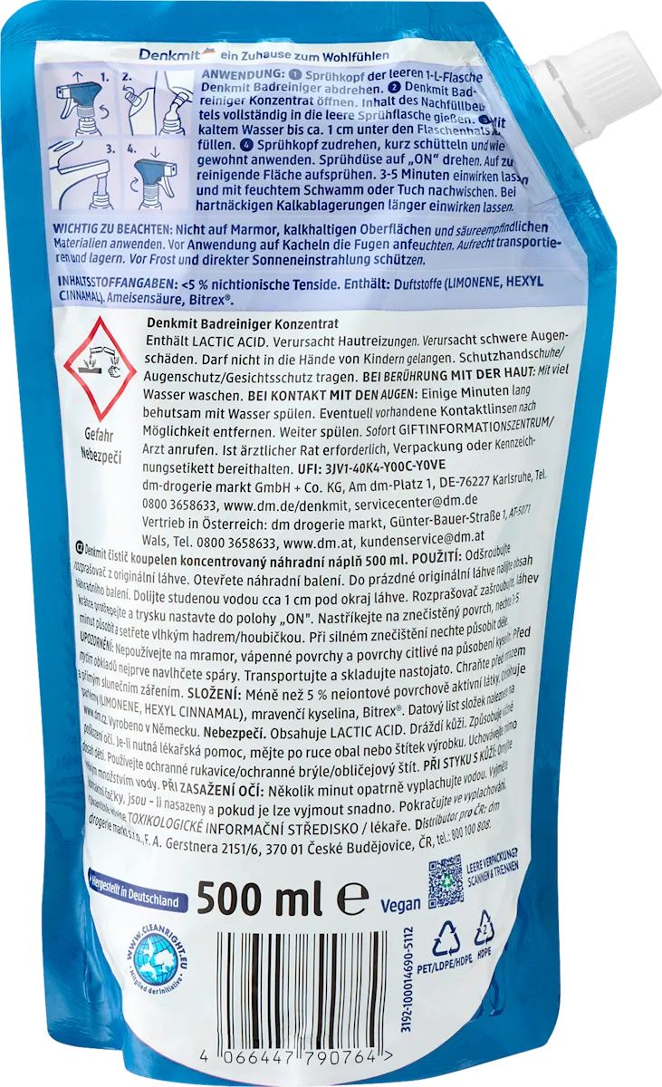 Denkmit Bathroom Cleaner Refill Pack, 500 mL - Image 2