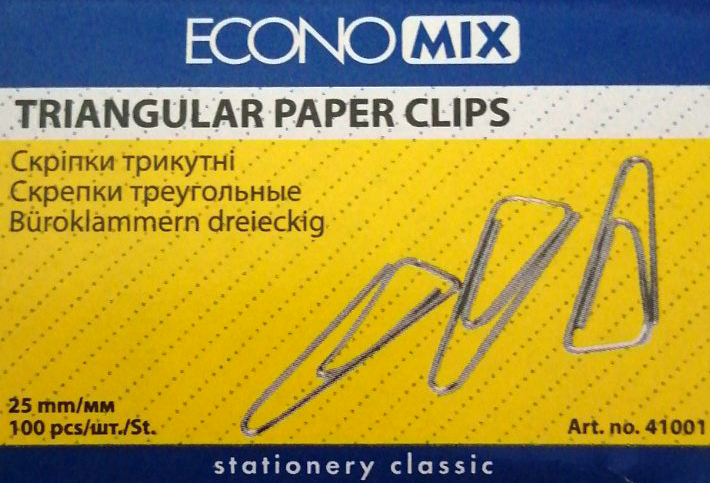 Economix 41001 Triangular Metal Paper Clips, 100 pcs