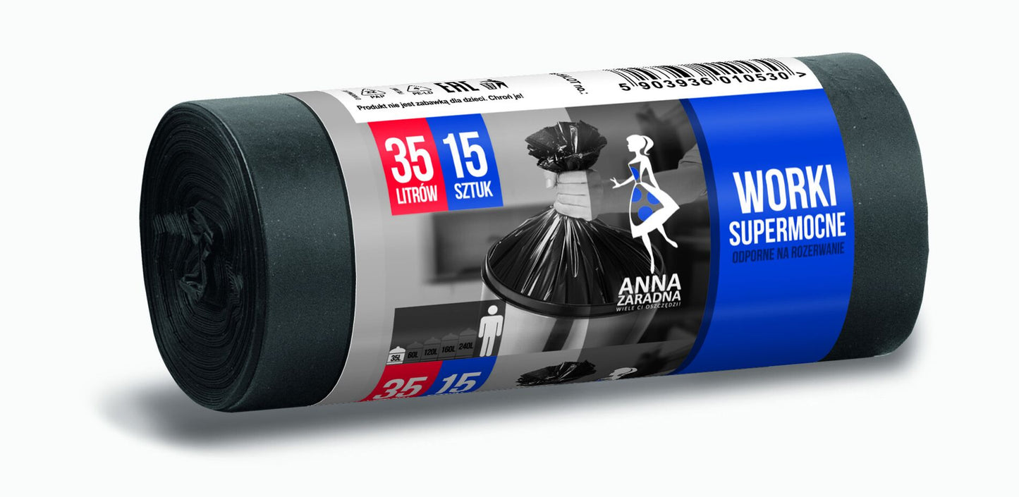Anna Zaradna Durable Garbage Bags, 35 L, 15 pcs - Image 2