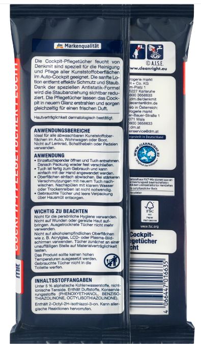 Denkmit Car Interior Cleaning & Polishing Wipes, 20 pcs - Image 2
