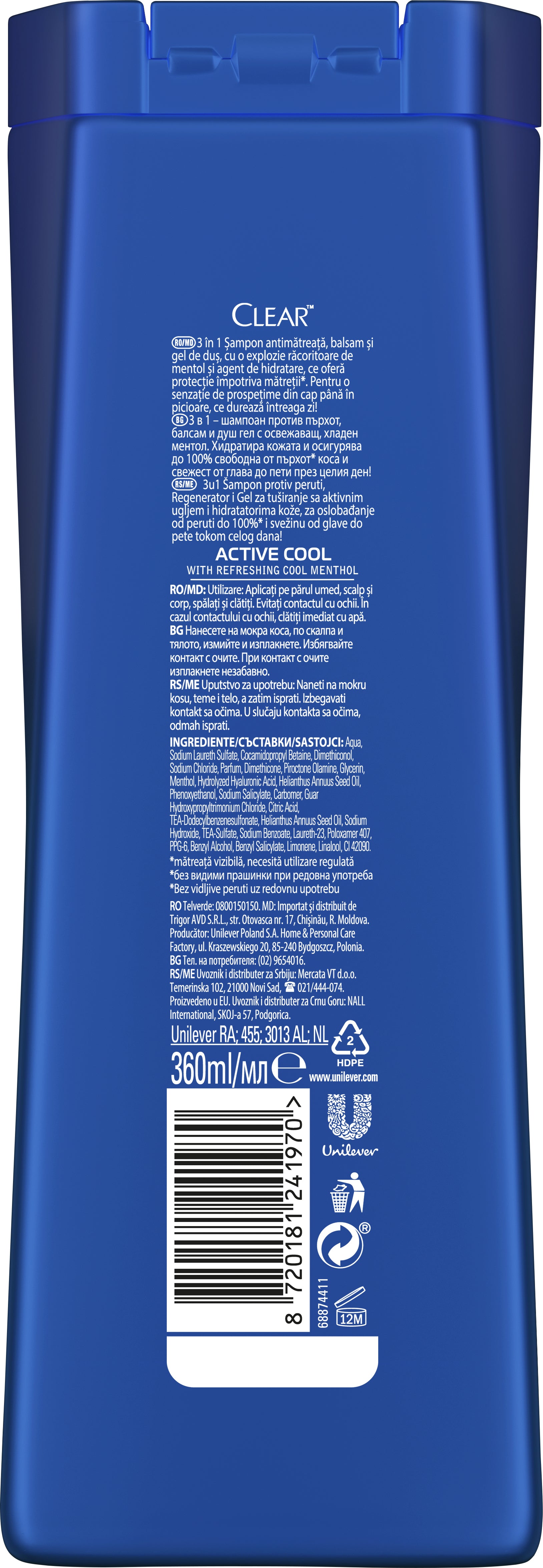 Clear Icy Menthol Freshness Men's 3-in-1 Anti-Dandruff Shampoo, 360 mL - Image 2
