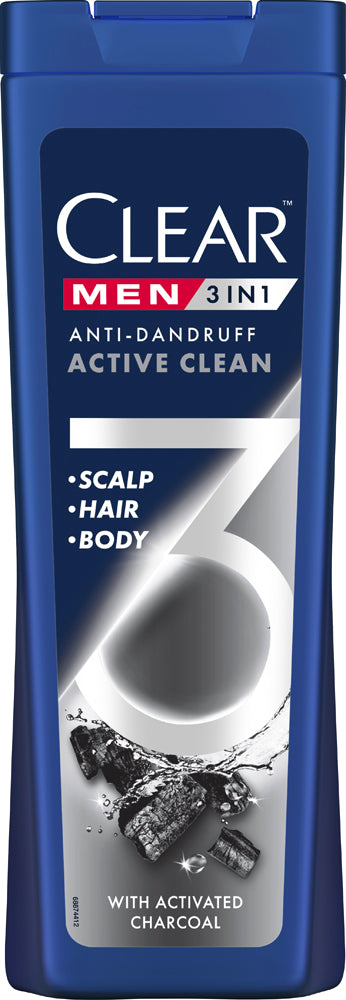 Clear Active Charcoal Cleansing Men's 3-in-1 Anti-Dandruff Shampoo, 360 mL