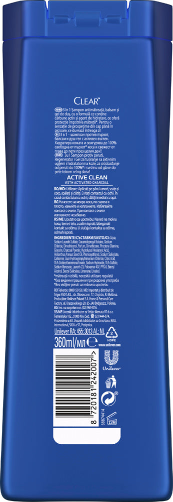 Clear Active Charcoal Cleansing Men's 3-in-1 Anti-Dandruff Shampoo, 360 mL - Image 2