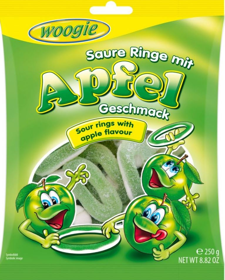 Woogie Sour Apple Ring Chewy Candy, 250 g