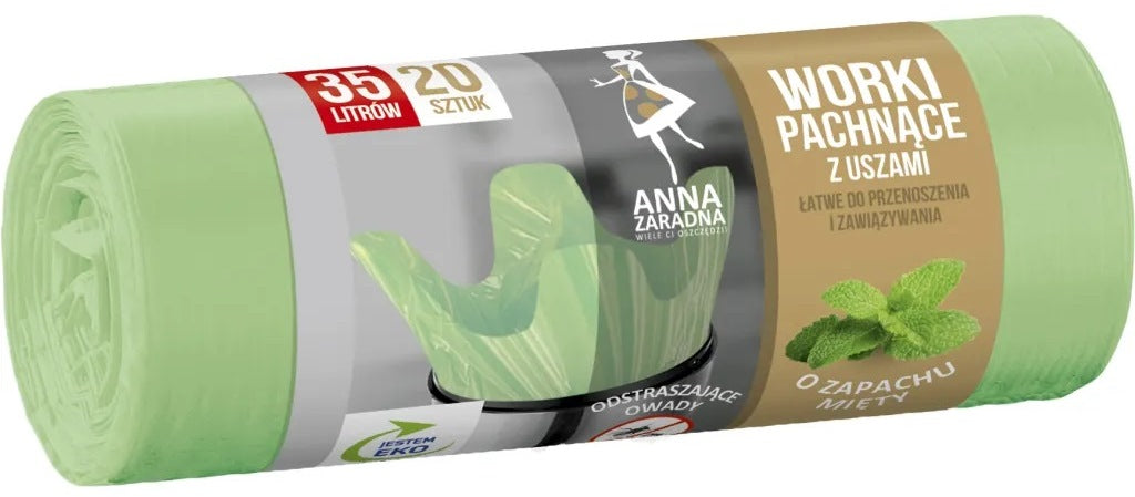 Anna Zaradna Mint-Scented Handle Trash Bags, 35 L, 20 pcs