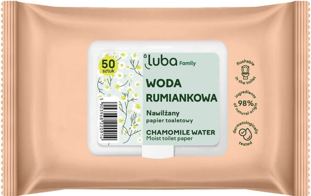 Luba Eco Family Moist Toilet Tissue with Chamomile Water & Flip-Top Lid, 50 pcs