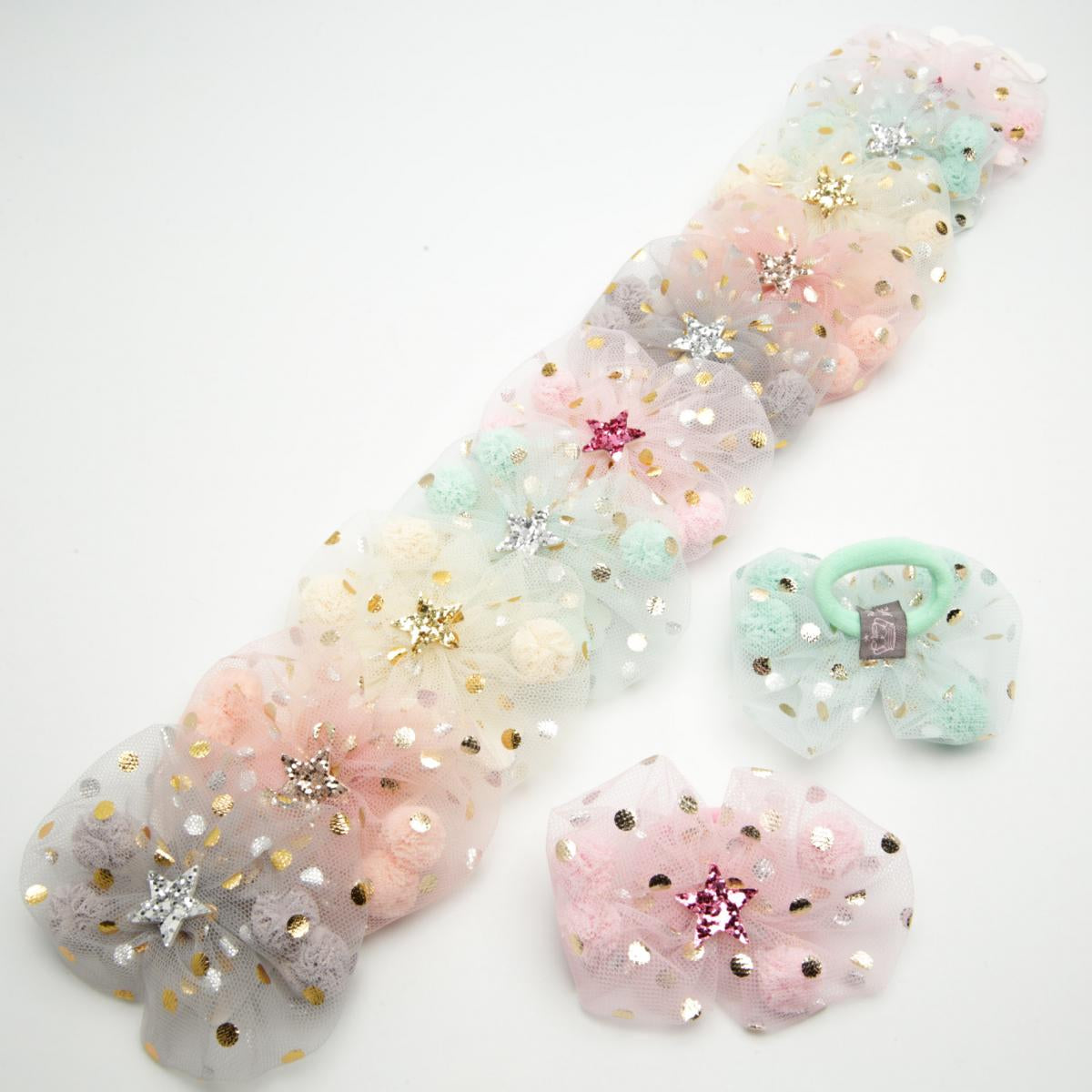 6-0925 Glitter Bow Kids' Hair Tie, 9 x 7 cm (Price per 1 pc)