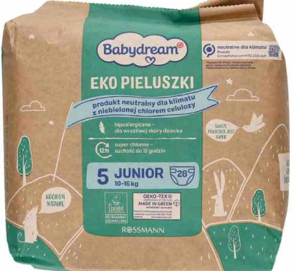 Babydream 5 Eco-Friendly Biodegradable Baby Diapers, 10-16 kg, 28 pcs