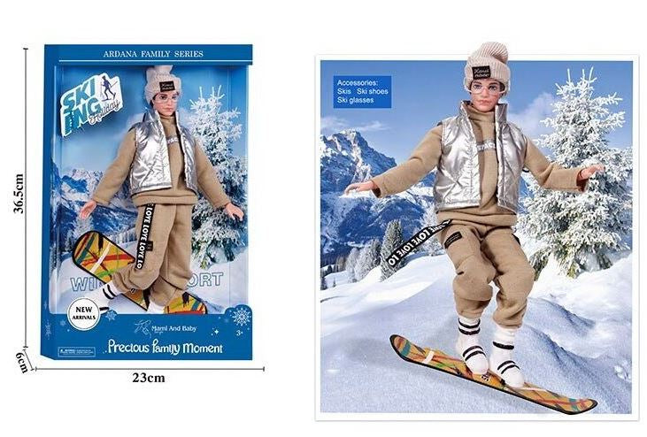 A 806 B Skier Doll with Articulated Joints, Goggles, Shoes & Skis, 32 cm