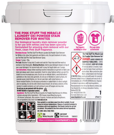 The Pink Stuff Whites Oxygen Stain Remover for Whites, 1 kg - Image 2