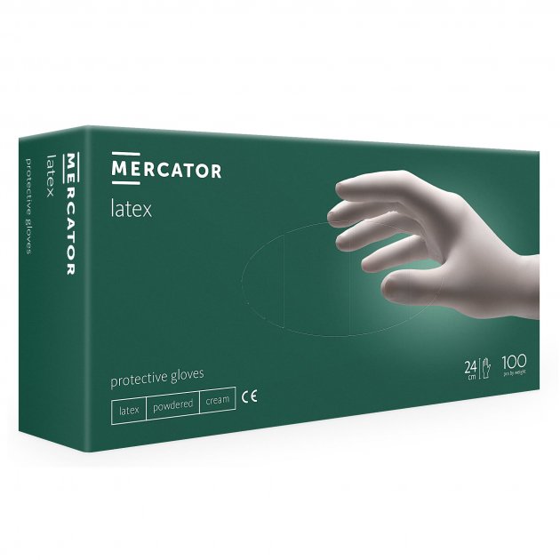 Mercator White Medical Latex Gloves, Size M, 100 pcs