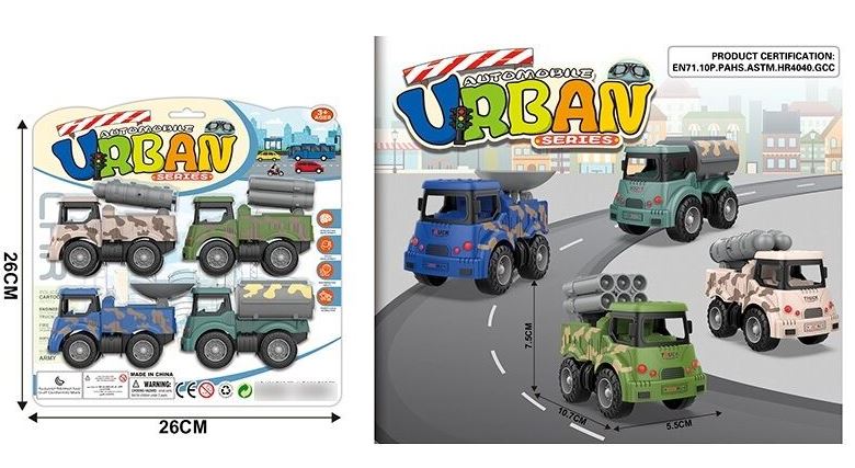 YM-R 36 Urban Friction-Powered Military Vehicle Set, 4 pcs