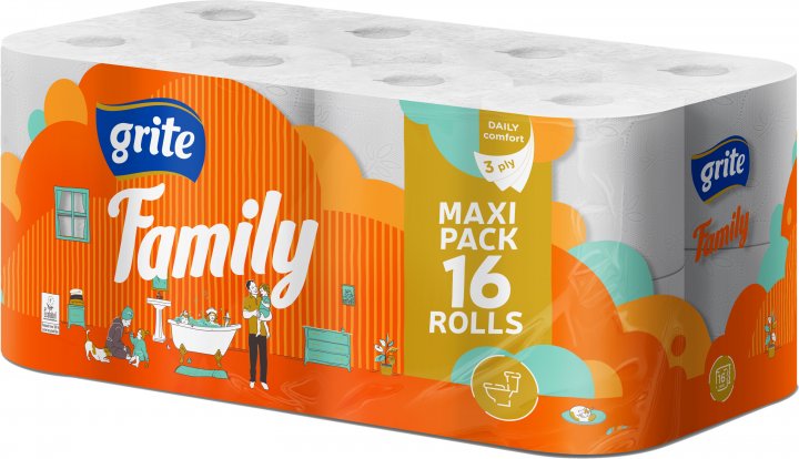 Grite Family Decor Yellow 3-Ply Toilet Paper, 150 Sheets + 16 Rolls