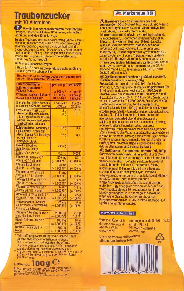 Mivolis Orange-Flavored Dextrose Candies with Vitamins, 100 g - Image 2