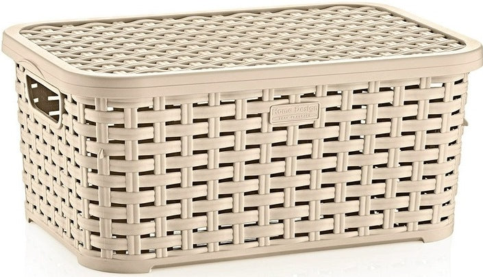 Irak Plastik SP295 Rattan-Style Storage Basket with Lid, 34 x 24 x 16 cm, 10 L - Image 2