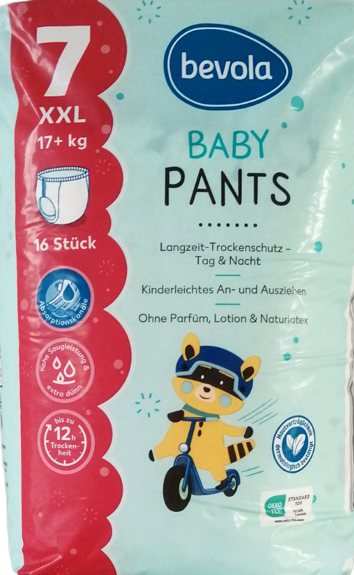 Bevola Size 7 Baby Pull-Up Diaper Pants, 17+ kg, 16 pcs