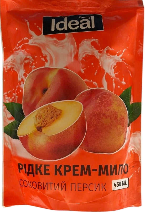 Family Ideal Juicy Peach Liquid Cream Soap Refill Pouch, 450 mL