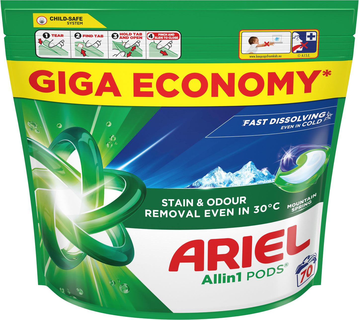 Ariel Mountain Spring Laundry Detergent Pods, 70 pcs (Price per 1 pc)