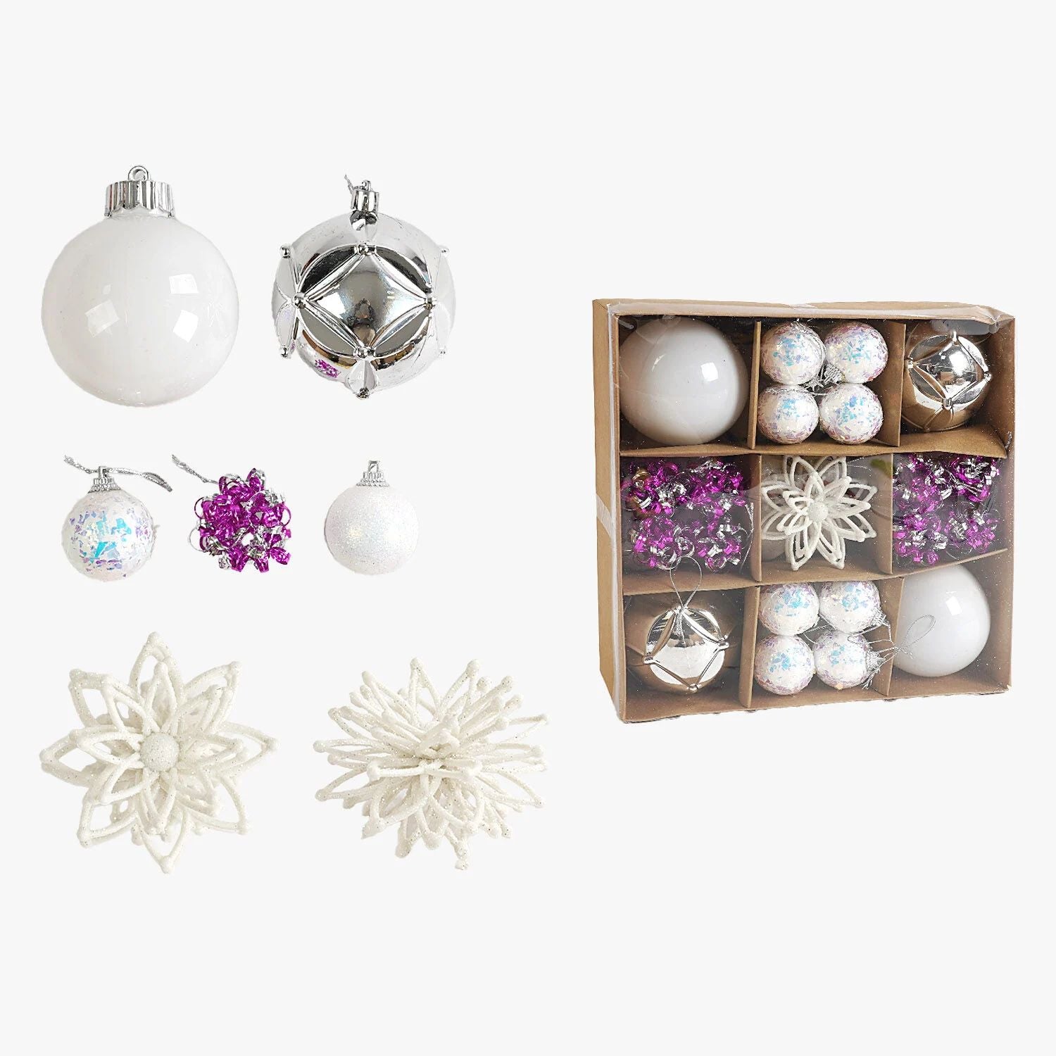 C 67445 Ball & Flower Christmas Ornament Set, 3.5 & 7 cm Diameter, 41 pcs