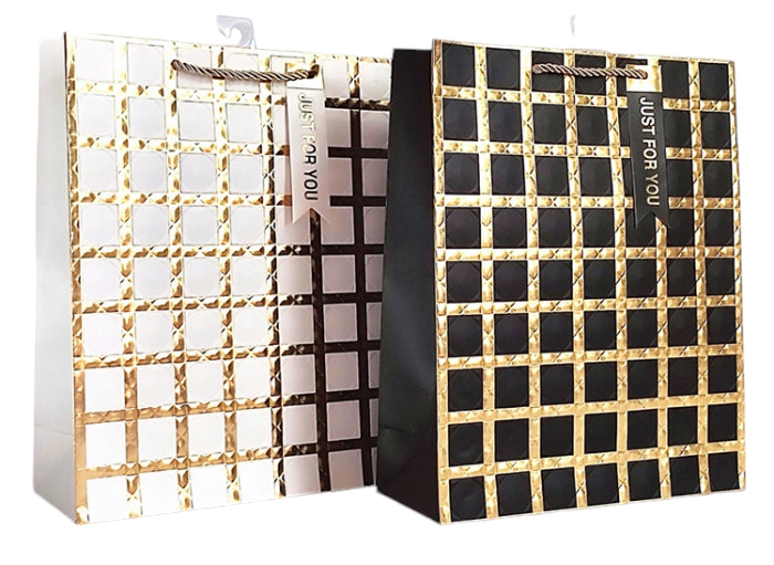 291981 Golden Squares Gift Bag, 32 x 26 x 10 cm