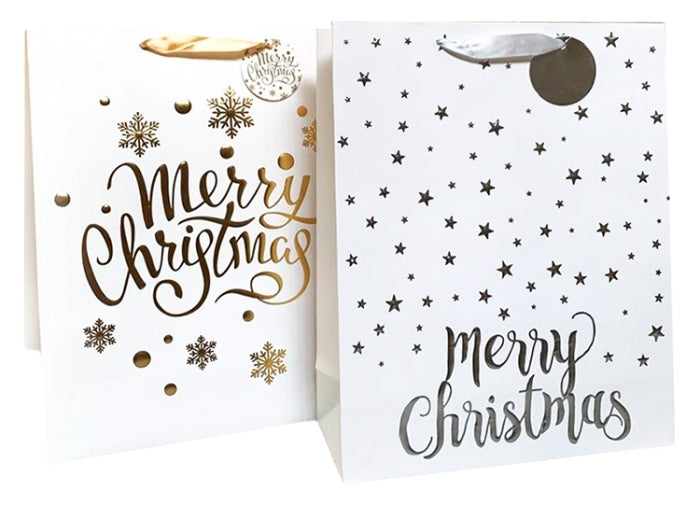 282004 White Merry Christmas Gift Bag, 26 x 32 x 10 cm
