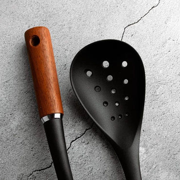Gusto GT-5806 Walnut Nylon Slotted Cooking Spoon - Image 2