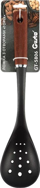 Gusto GT-5806 Walnut Nylon Slotted Cooking Spoon - Image 3