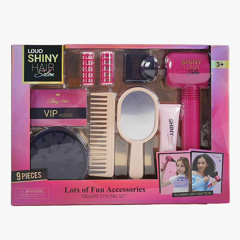 Shiny Hair Salon 626002 Hairdresser Play Set with Air-Blowing Hair Dryer & 9 Accessories