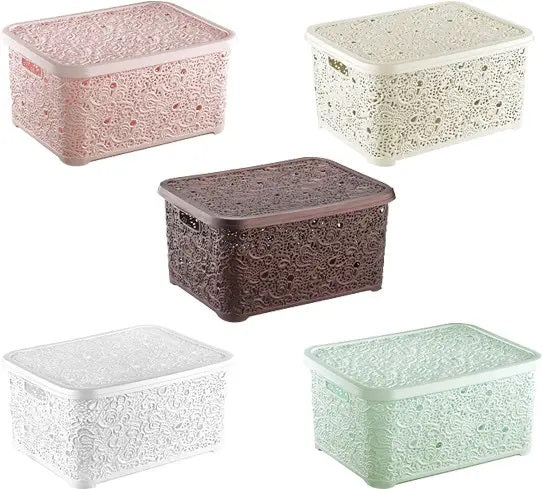 R Plastic Openwork Basket with Lid, 10 L