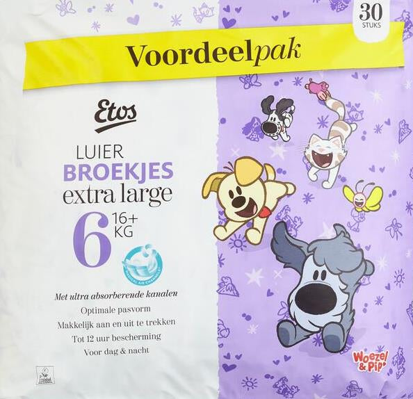 Etos Extra Large 6 Baby Pull-Up Diaper Pants, 30 pcs, 16+ kg