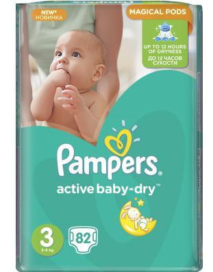 Pampers Active Baby-Dry Size 3 Baby Diapers, 82 pcs, 5-9 kg