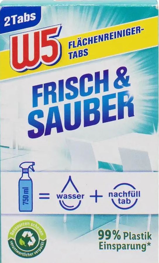 W5 Fresh & Clean Universal Surface Cleaning Tablets, 2 x 5 g